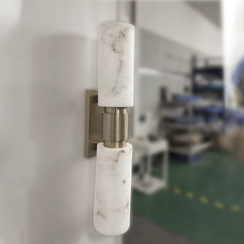 Natural Marble Brass Cylinder 2-Light Wall Lamp