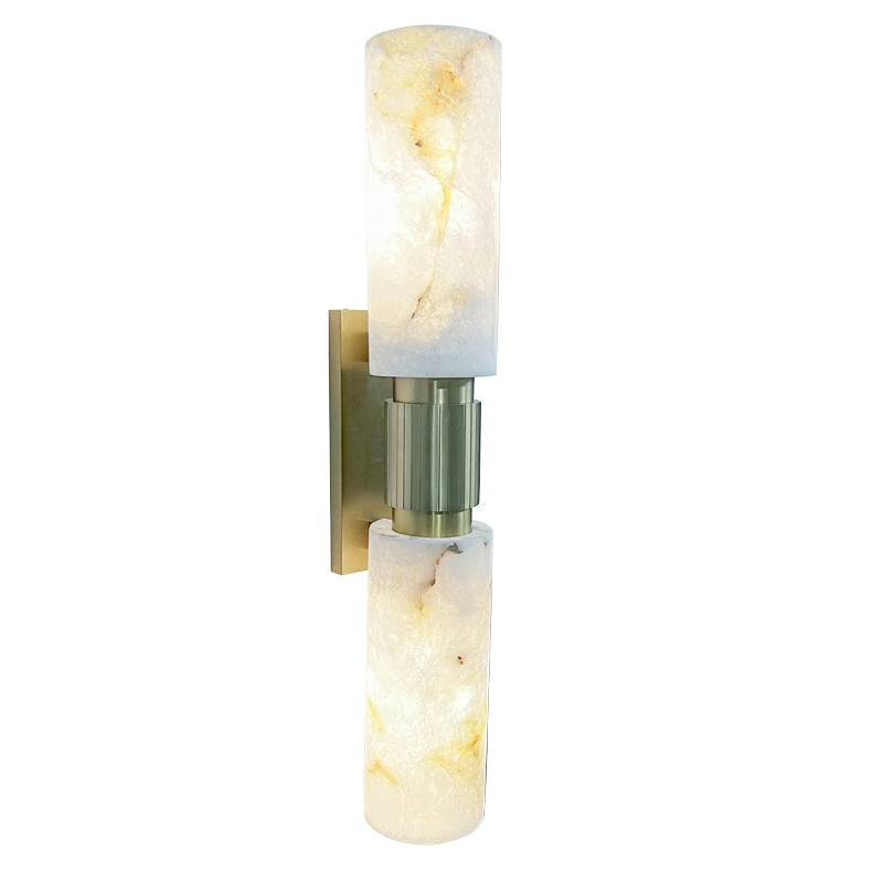Natural Marble Brass Cylinder 2-Light Wall Lamp