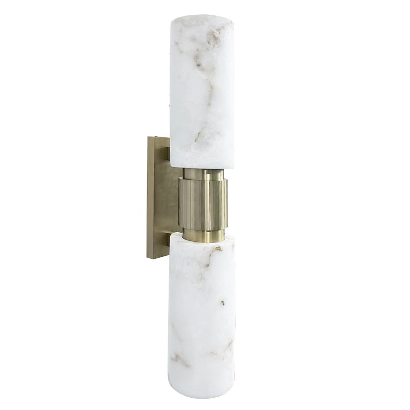 Natural Marble Brass Cylinder 2-Light Wall Lamp