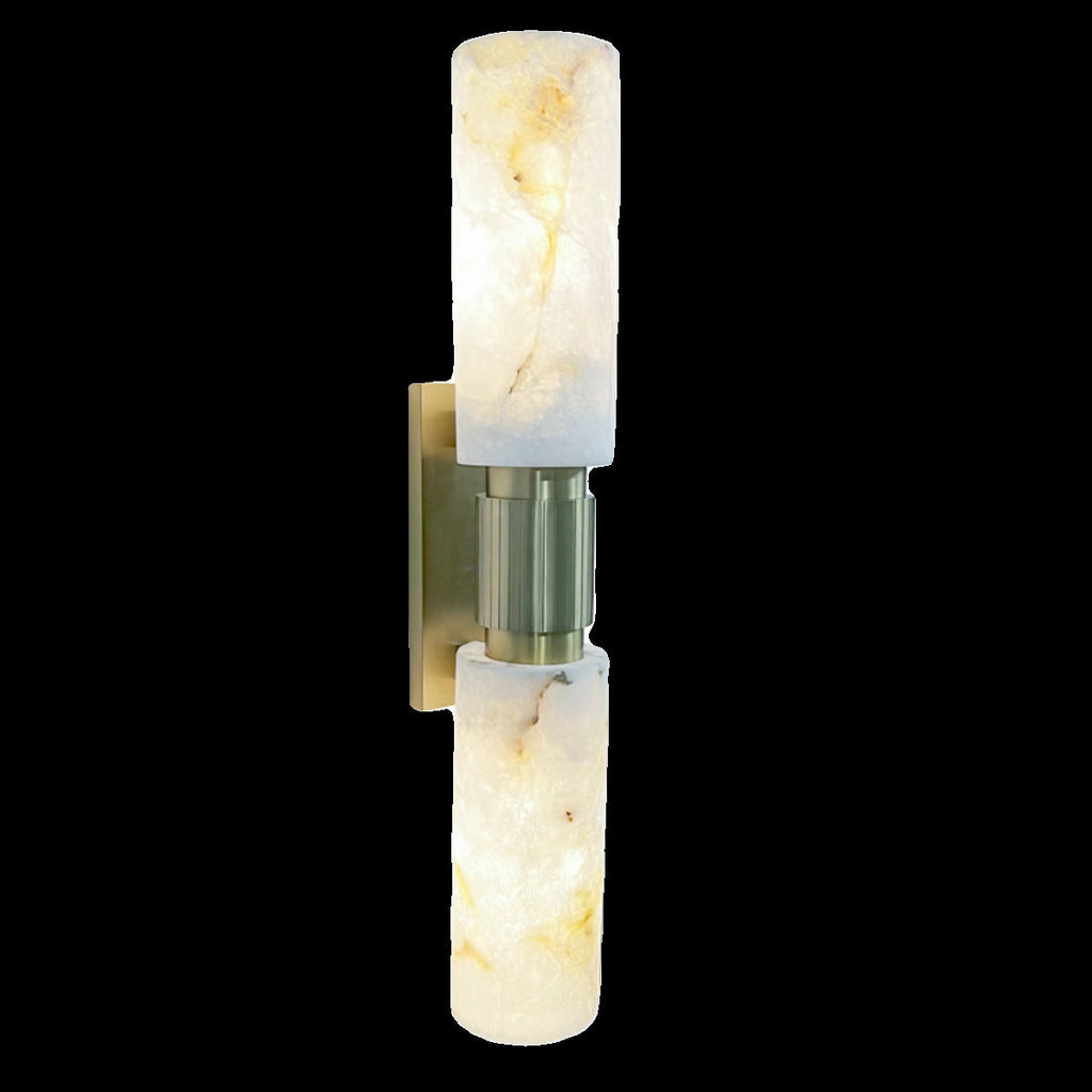 Natural Marble Brass Cylinder 2-Light Wall Lamp