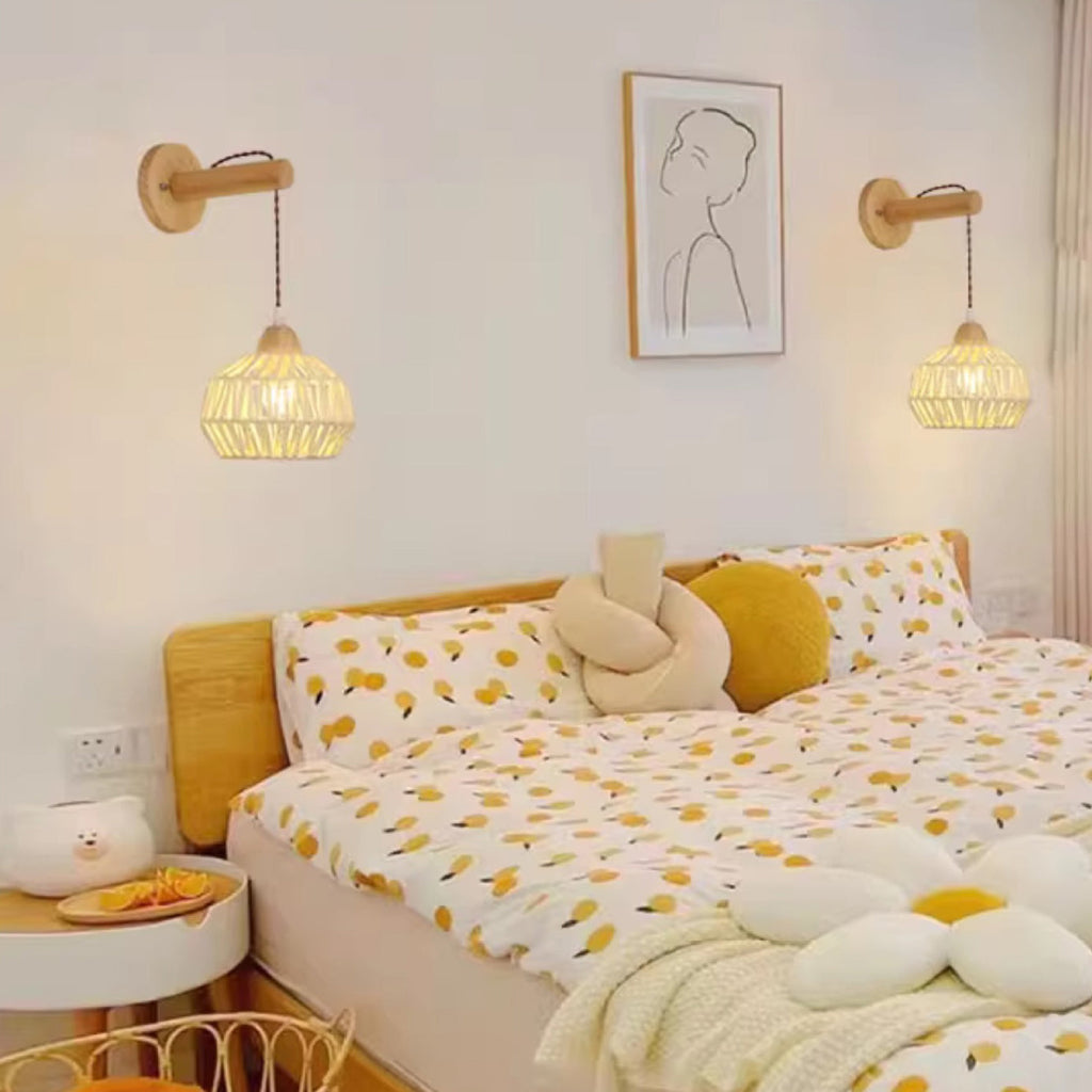 Rattan Solid Wood Hollow Wall Lamp