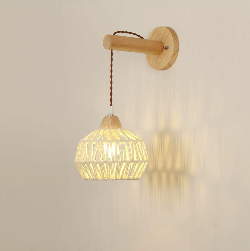 Rattan Solid Wood Hollow Wall Lamp