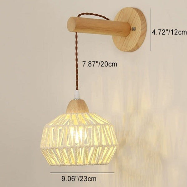 Rattan Solid Wood Hollow Wall Lamp