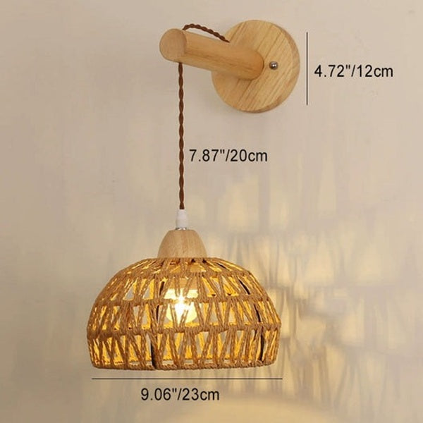 Rattan Solid Wood Hollow Wall Lamp