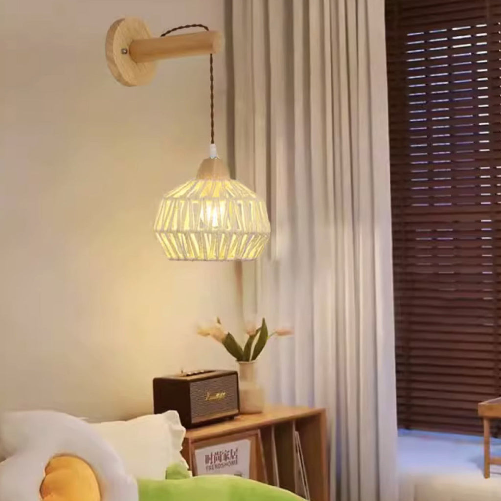 Rattan Solid Wood Hollow Wall Lamp