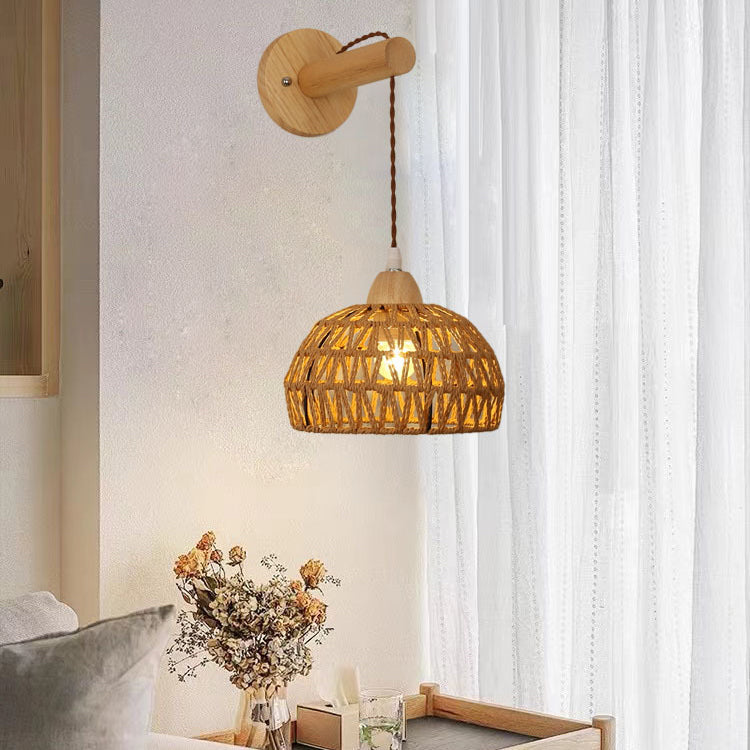 Rattan Solid Wood Hollow Wall Lamp