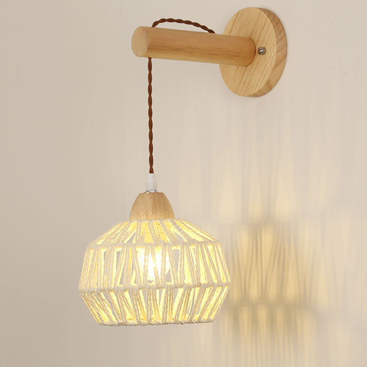 Rattan Solid Wood Hollow Wall Lamp