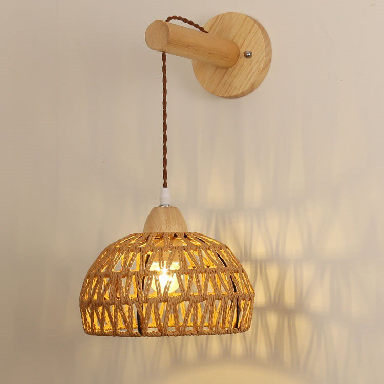 Rattan Solid Wood Hollow Wall Lamp