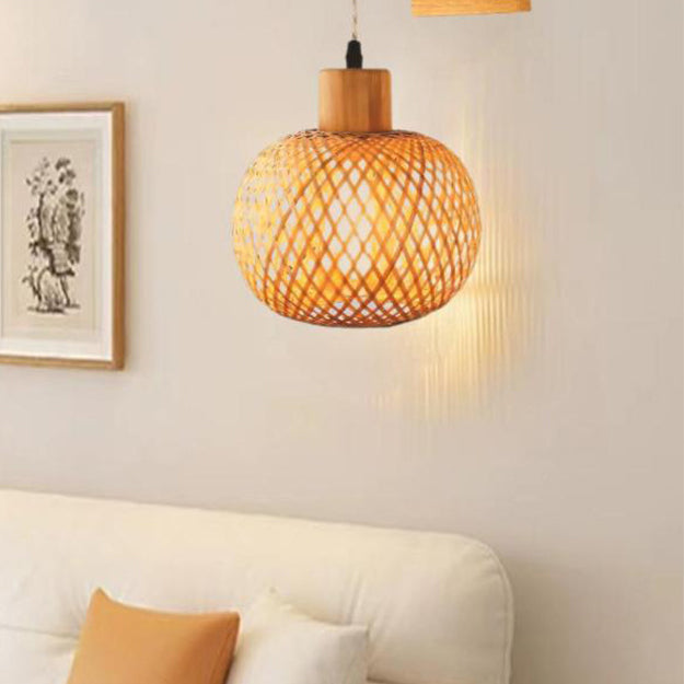 Bamboo Wood Hollow Round Wall Lamp