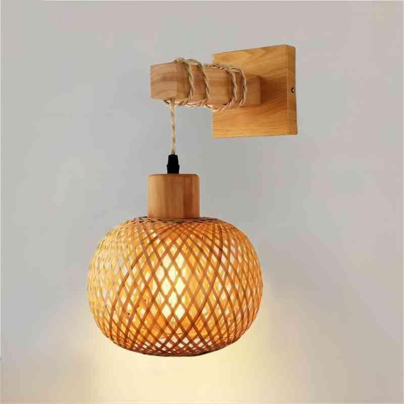 Bamboo Wood Hollow Round Wall Lamp