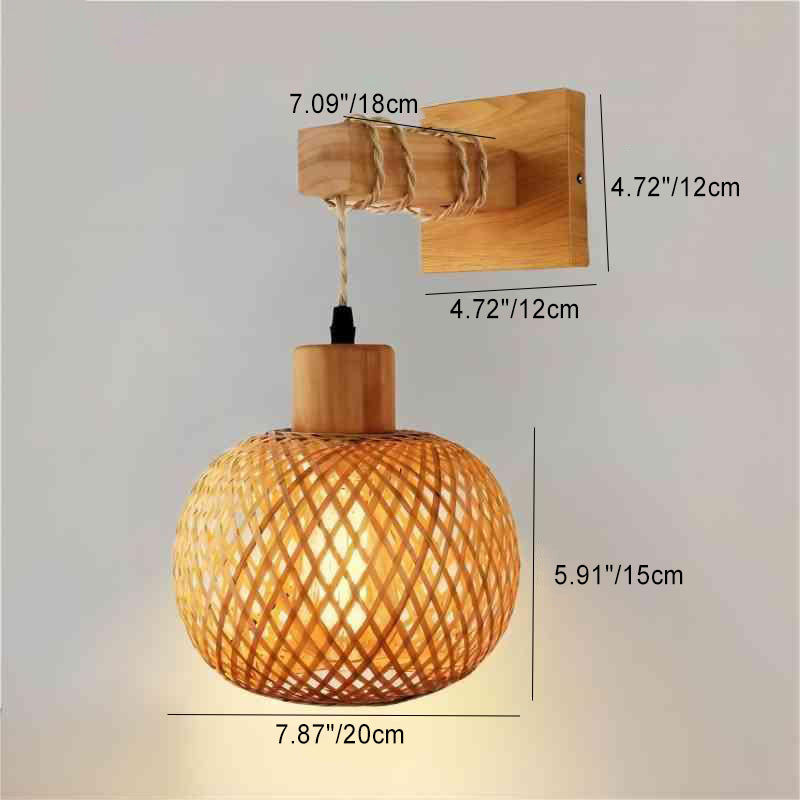 Bamboo Wood Hollow Round Wall Lamp