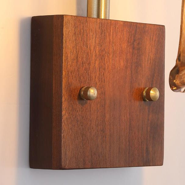 Glass Copper Wood Round Wall Lamp