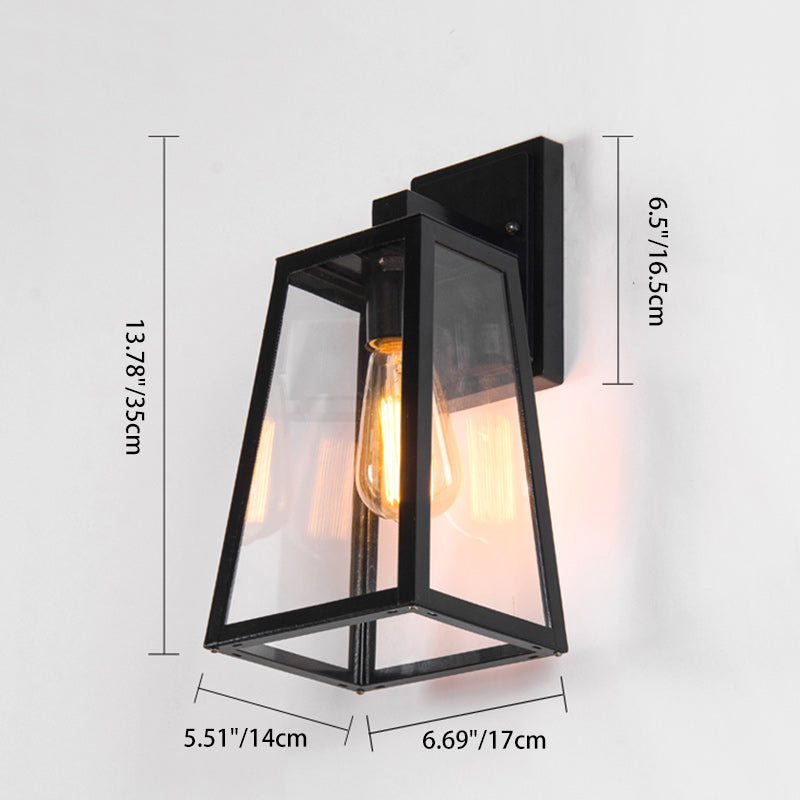 Iron Glass Lantern-Style Trapezoid Outdoor Light