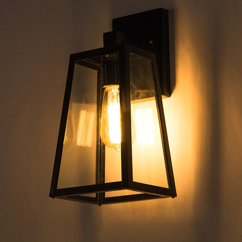 Iron Glass Lantern-Style Trapezoid Outdoor Light
