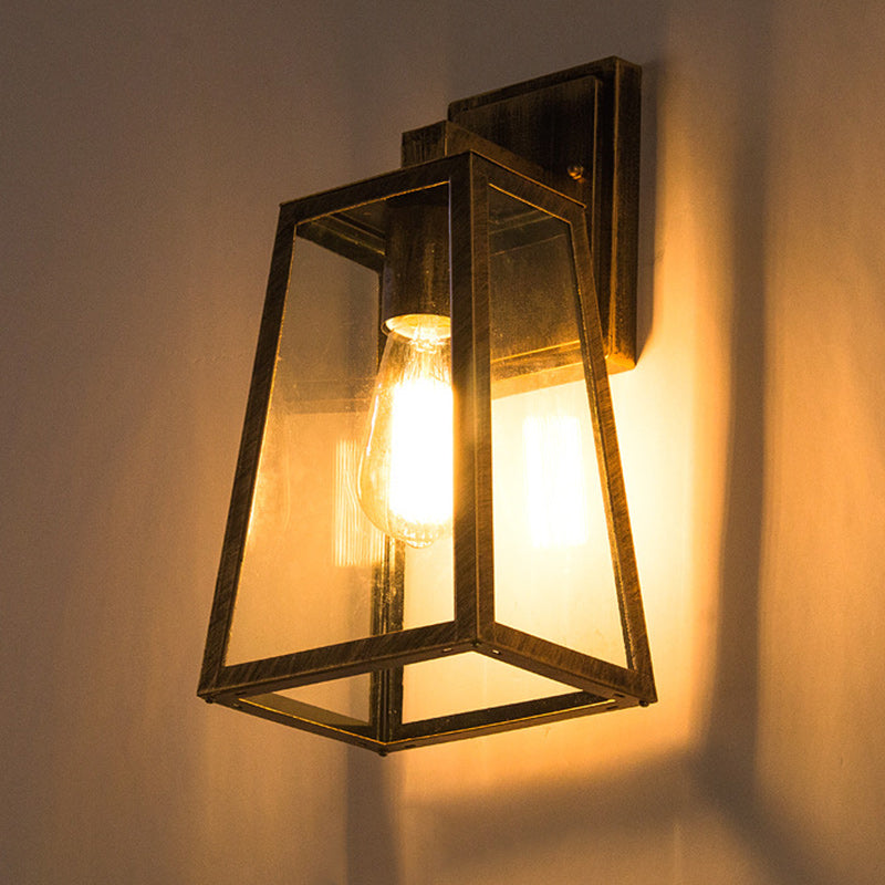 Iron Glass Lantern-Style Trapezoid Outdoor Light