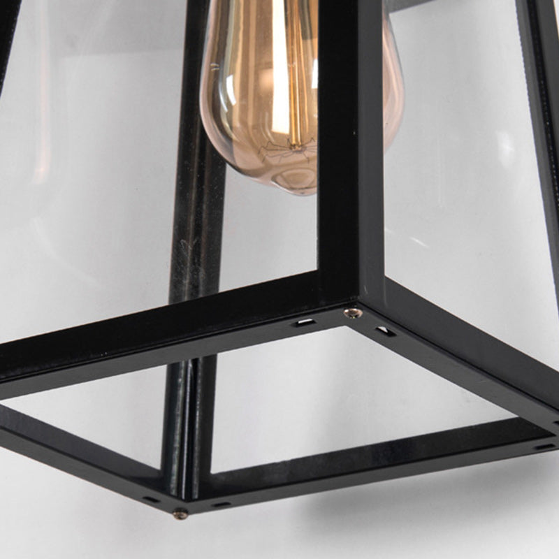 Iron Glass Lantern-Style Trapezoid Outdoor Light