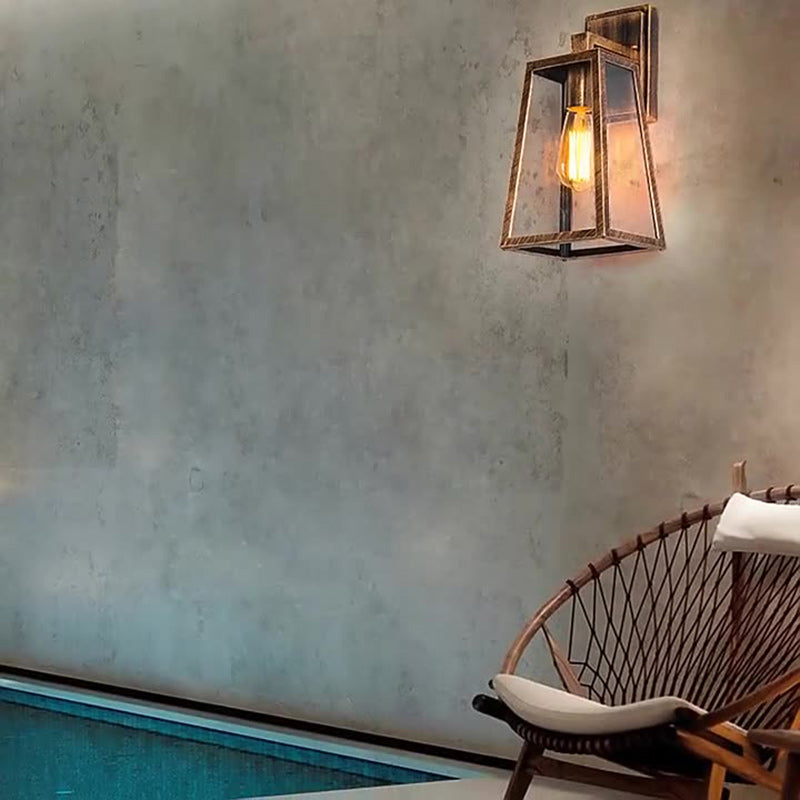 Iron Glass Lantern-Style Trapezoid Outdoor Light