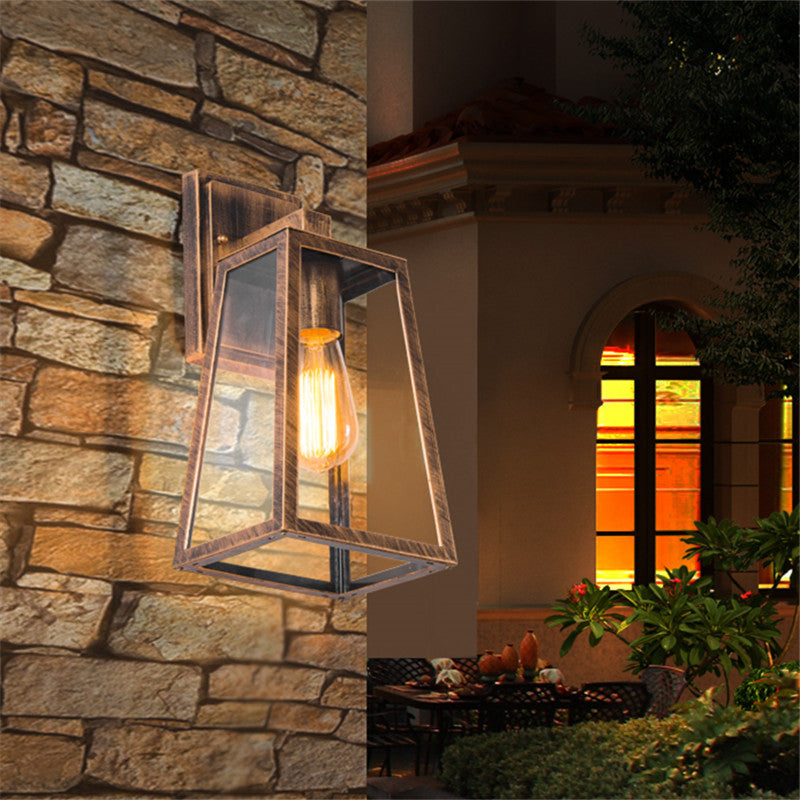 Iron Glass Lantern-Style Trapezoid Outdoor Light