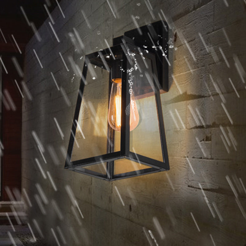 Iron Glass Lantern-Style Trapezoid Outdoor Light