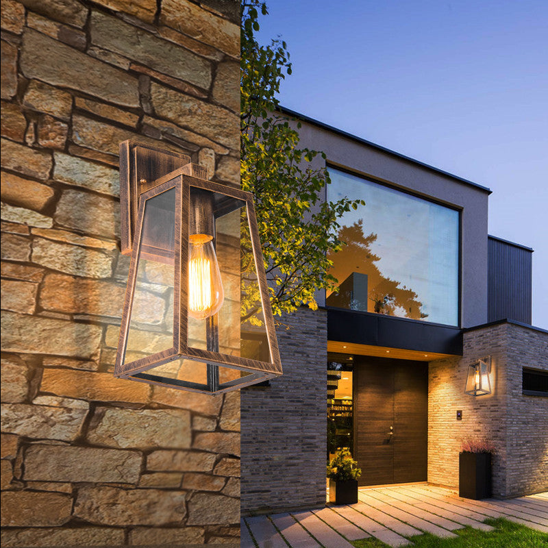 Iron Glass Lantern-Style Trapezoid Outdoor Light