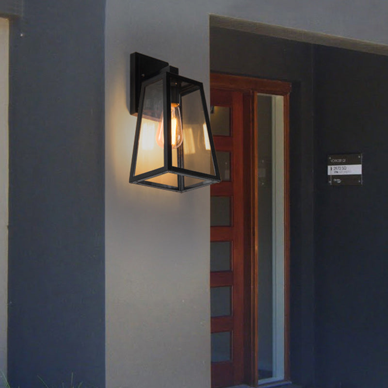 Iron Glass Lantern-Style Trapezoid Outdoor Light