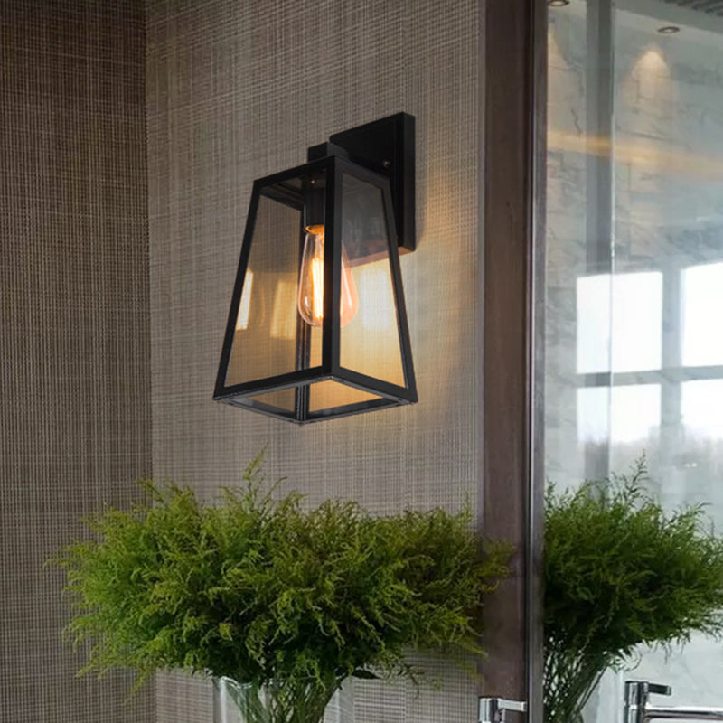 Iron Glass Lantern-Style Trapezoid Outdoor Light