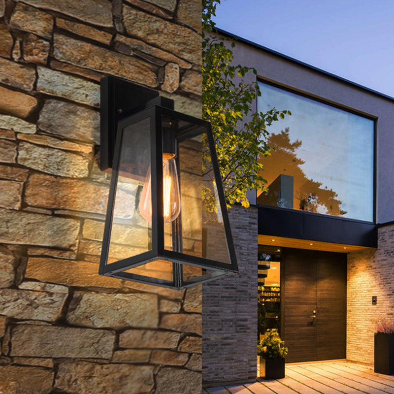 Iron Glass Lantern-Style Trapezoid Outdoor Light