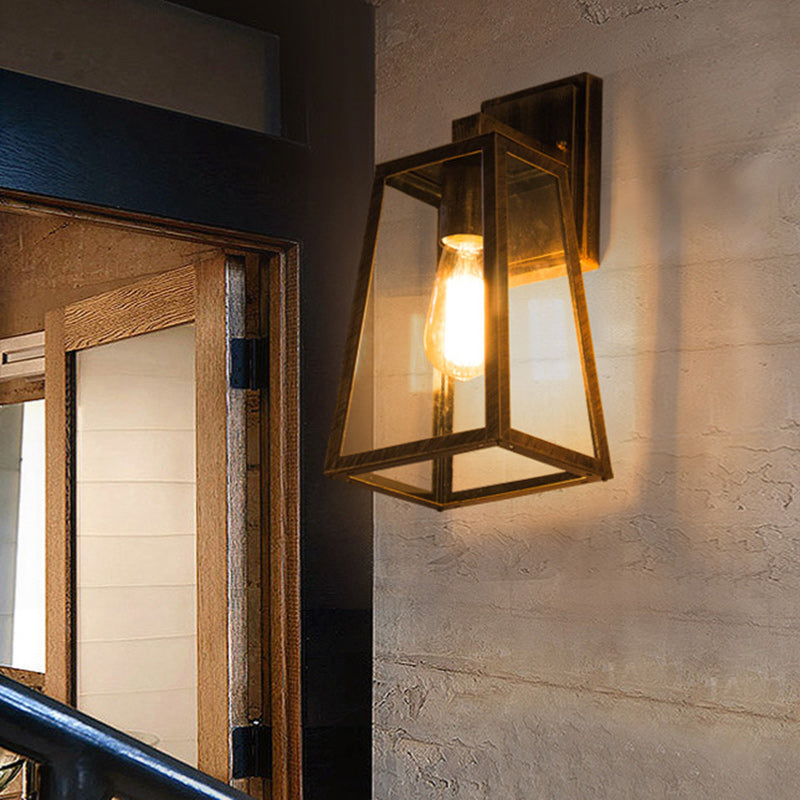 Iron Glass Lantern-Style Trapezoid Outdoor Light