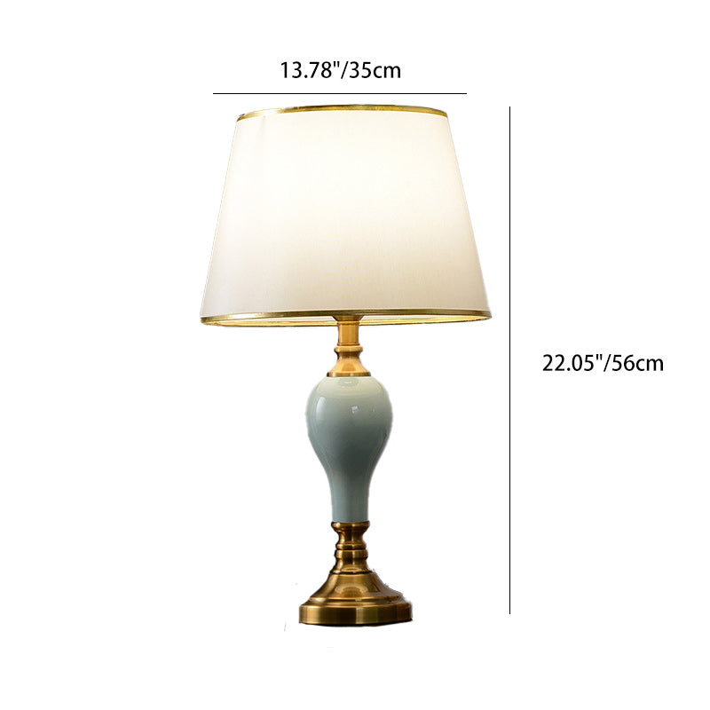 Brass Ceramic Fabric Round Table Lamp