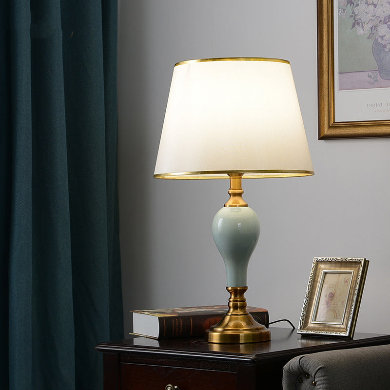 Brass Ceramic Fabric Round Table Lamp