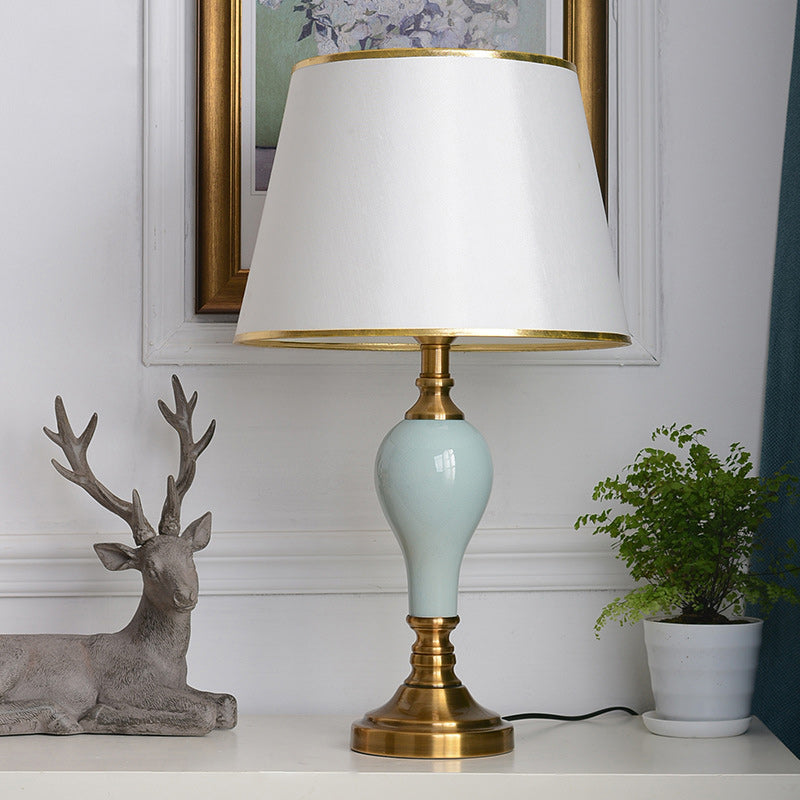 Brass Ceramic Fabric Round Table Lamp