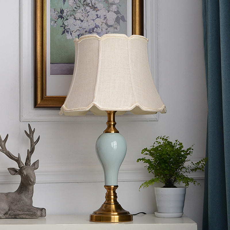Brass Ceramic Fabric Round Table Lamp