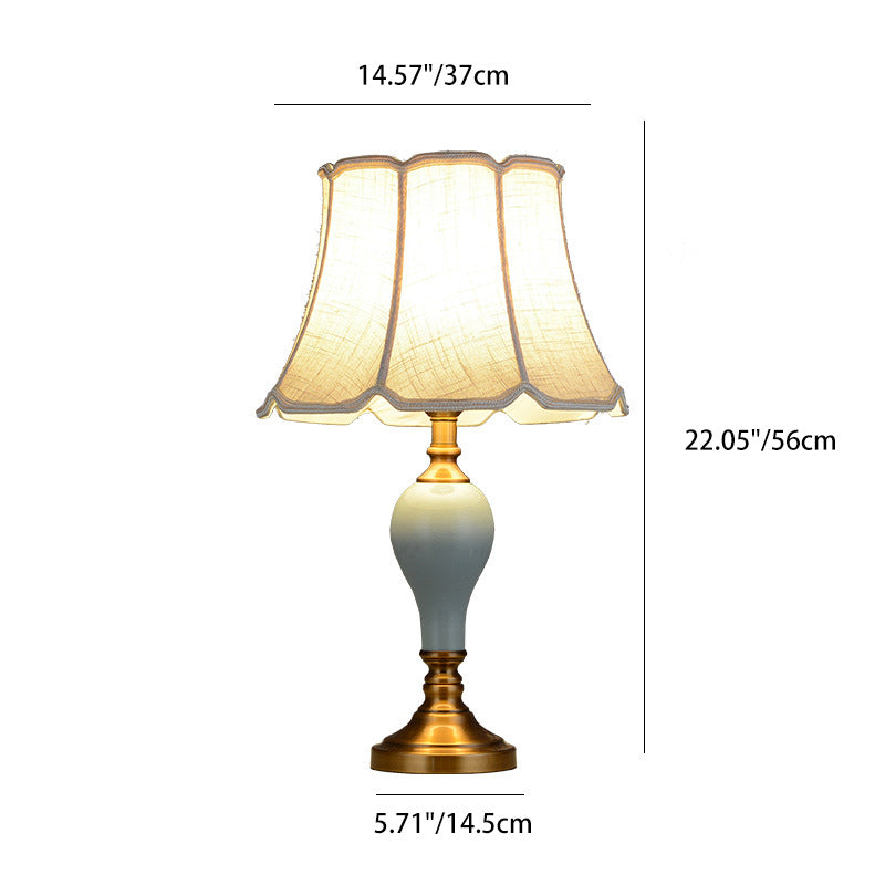 Brass Ceramic Fabric Round Table Lamp