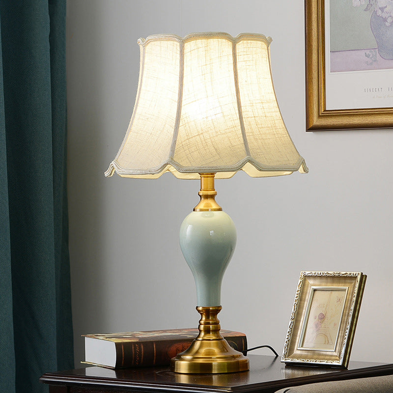 Brass Ceramic Fabric Round Table Lamp