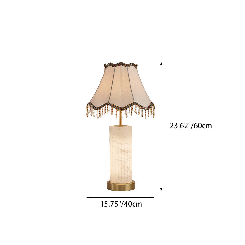 Alabaster Brass Fabric Umbrella-Shaped Table Lamp