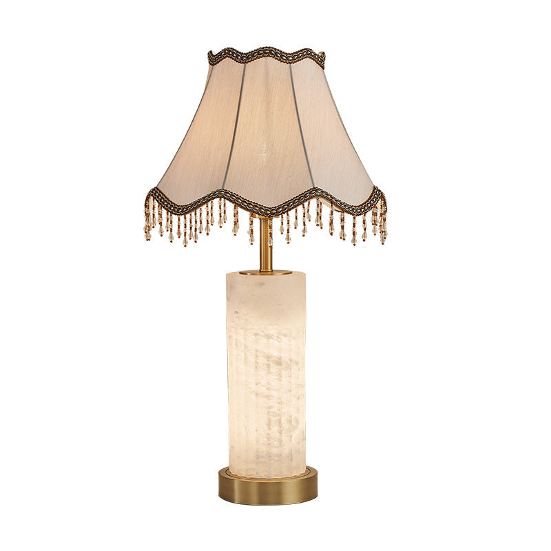 Alabaster Brass Fabric Umbrella-Shaped Table Lamp