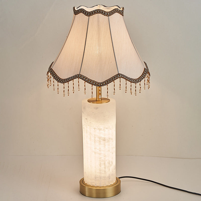 Alabaster Brass Fabric Umbrella-Shaped Table Lamp