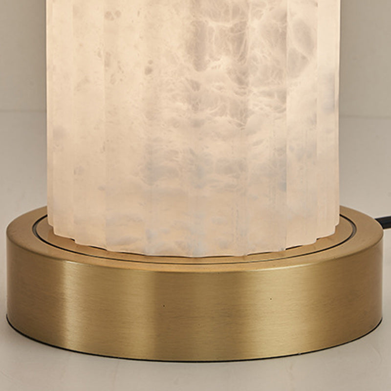 Alabaster Brass Fabric Umbrella-Shaped Table Lamp