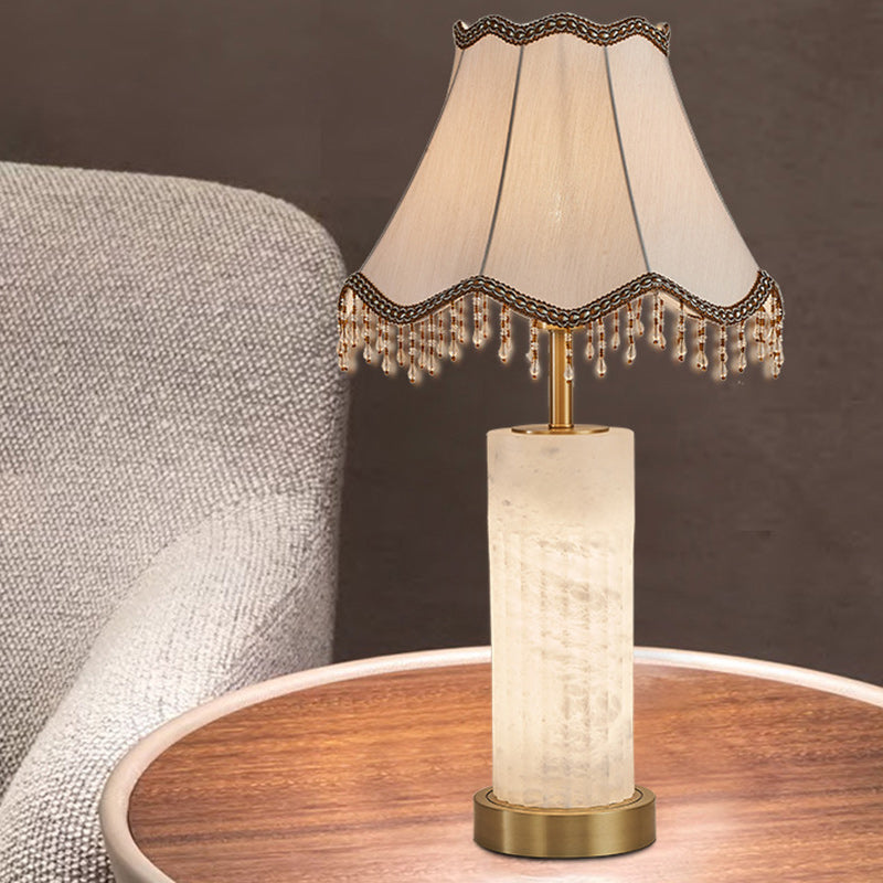 Alabaster Brass Fabric Umbrella-Shaped Table Lamp