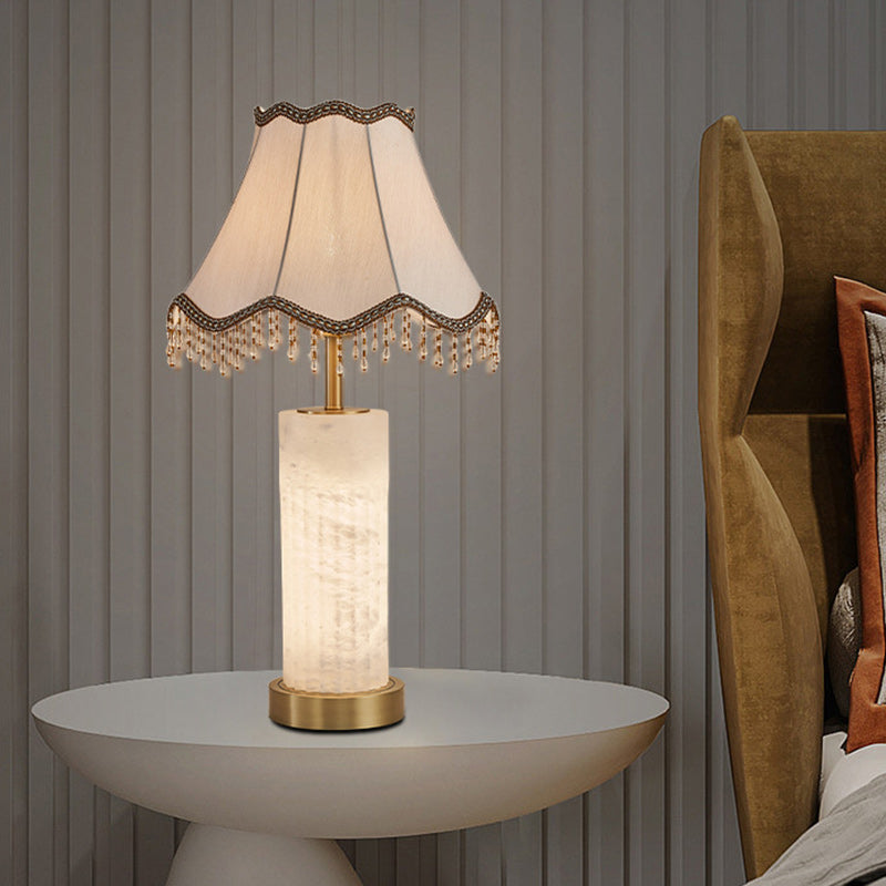 Alabaster Brass Fabric Umbrella-Shaped Table Lamp