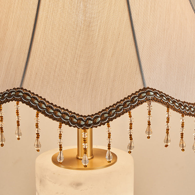 Alabaster Brass Fabric Umbrella-Shaped Table Lamp