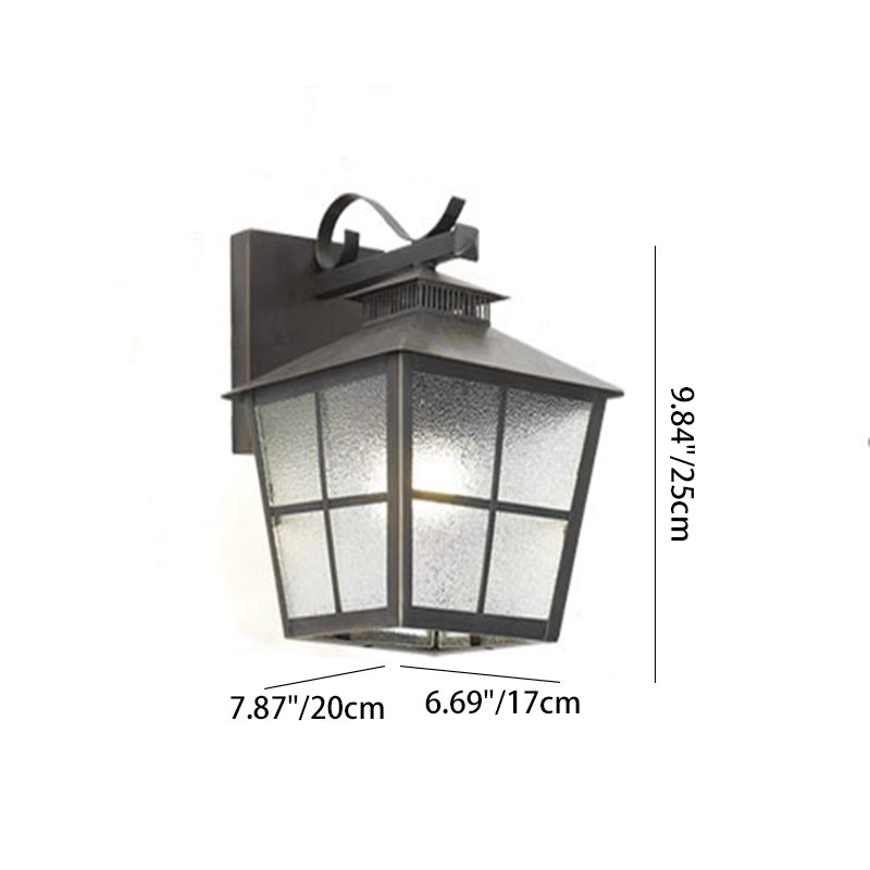 Brass Glass House-Shaped Square Outdoor Light