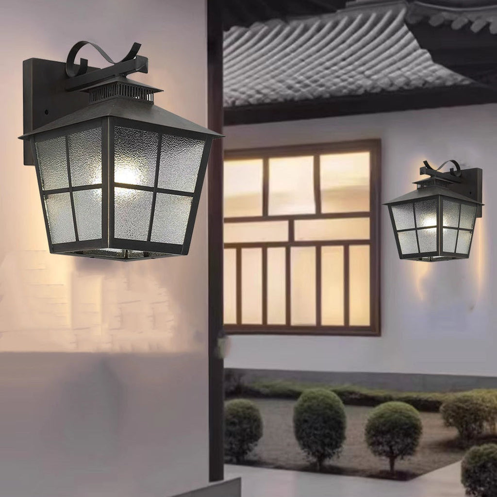 Brass Glass House-Shaped Square Outdoor Light