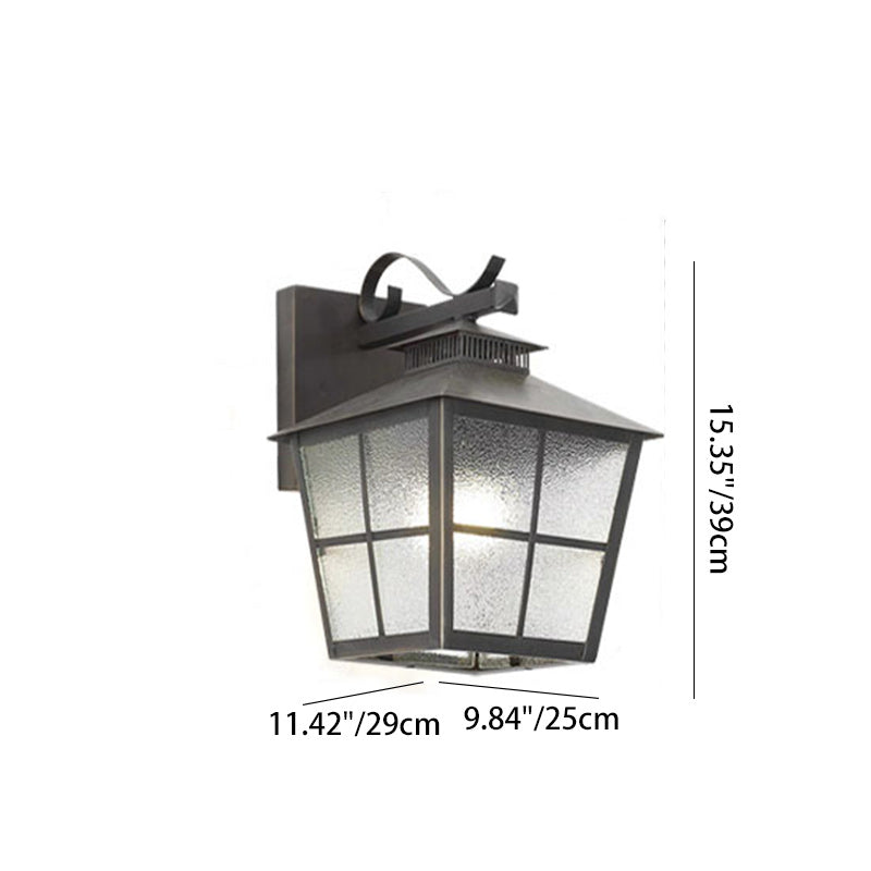 Brass Glass House-Shaped Square Outdoor Light