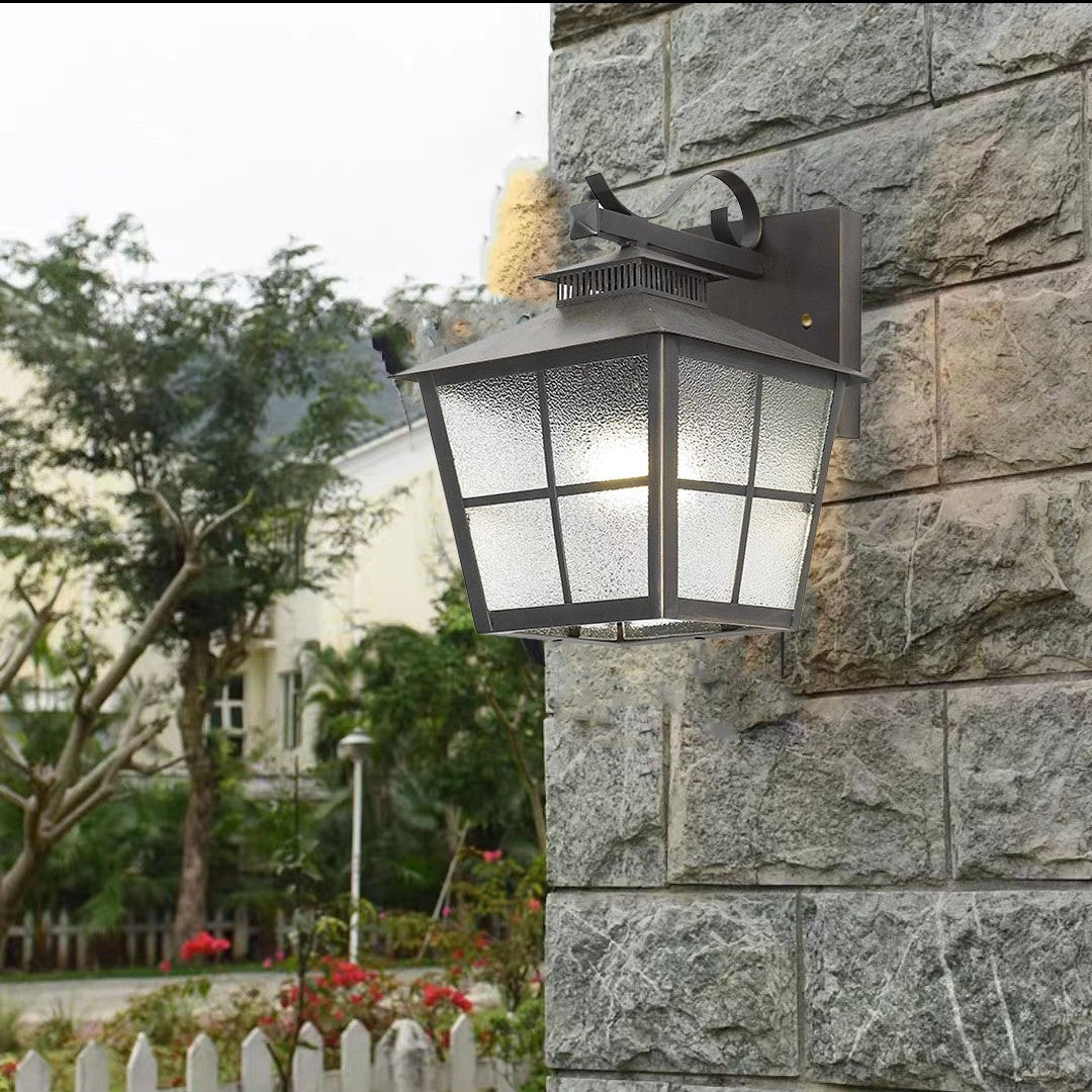 Brass Glass House-Shaped Square Outdoor Light