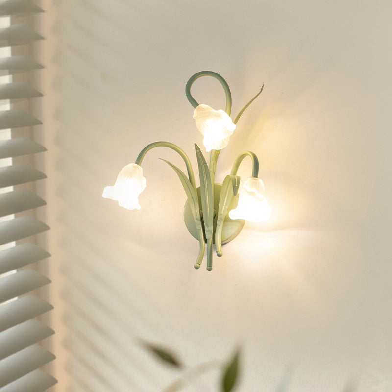 Glass Iron Rose Leaf 3-Light Wall Lamp