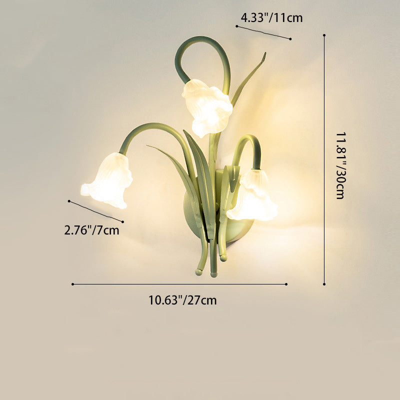 Glass Iron Rose Leaf 3-Light Wall Lamp