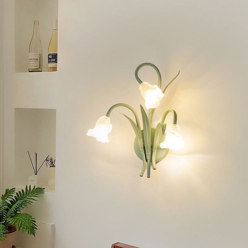 Glass Iron Rose Leaf 3-Light Wall Lamp