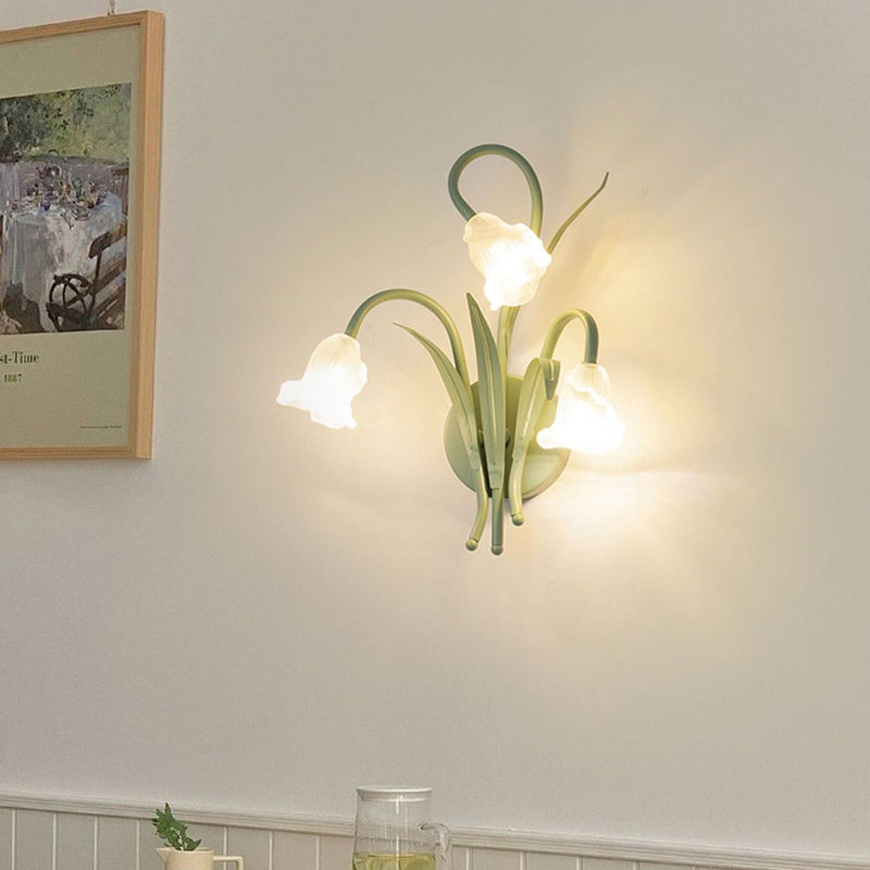 Glass Iron Rose Leaf 3-Light Wall Lamp