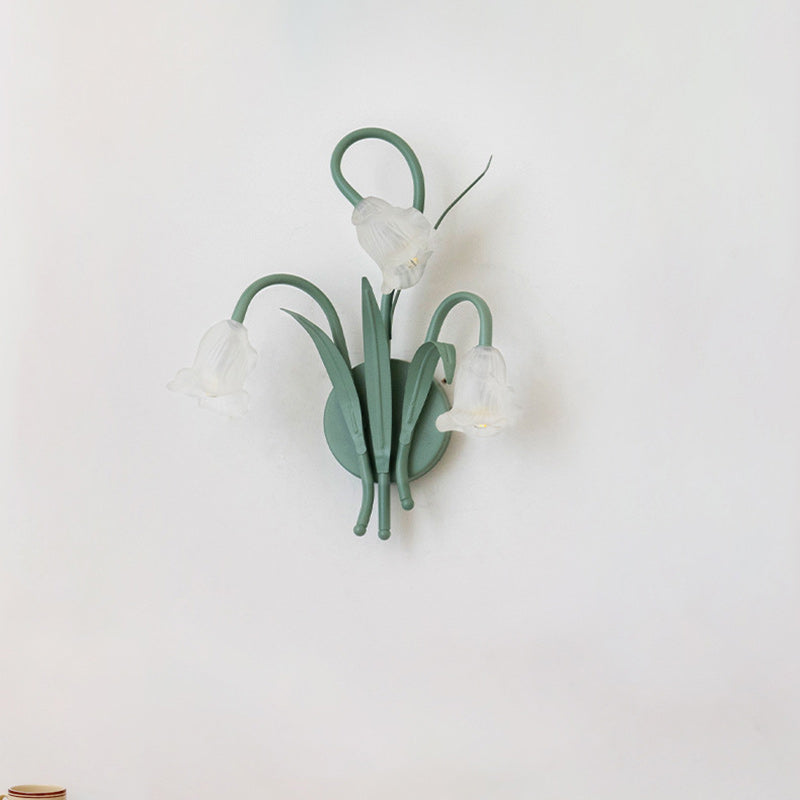 Glass Iron Rose Leaf 3-Light Wall Lamp